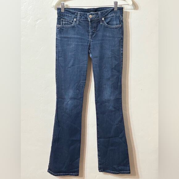 Bebe Made in USA Bootcut Flare Denim Jeans Y2K Dark Blue Size 26 - Picture 1 of 9